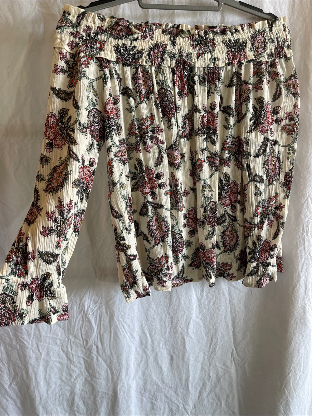 Floral Smocked Off-Shoulder Top in Cream and Rose